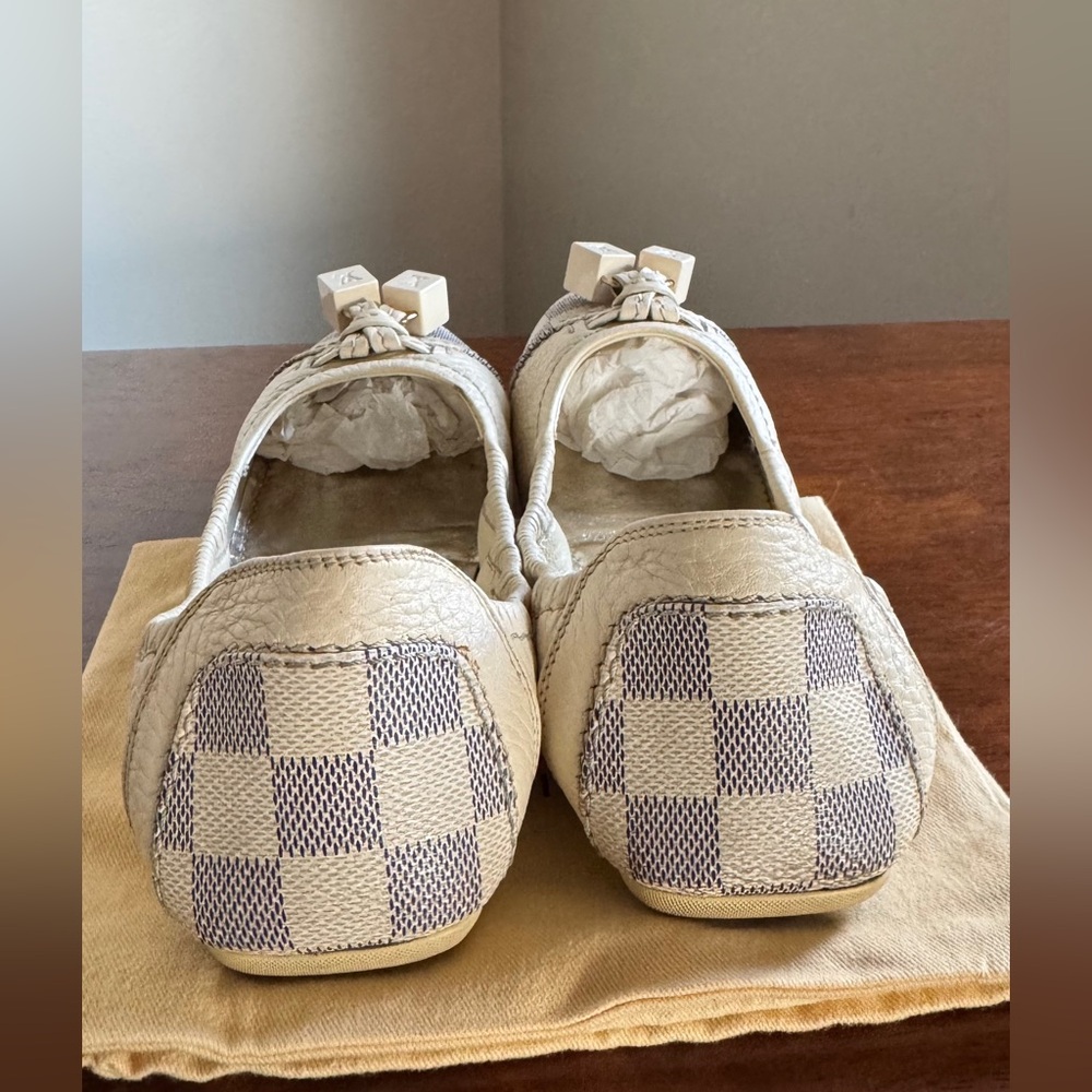 Louis Vuitton Damier Azur Leather Lovely Scrunch LV Cube Ballet Flats size 37 - Picture 3 of 4
